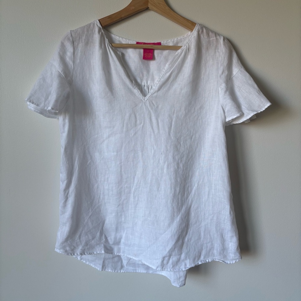 Catherine V-Neck Linen Short Sleeve Top